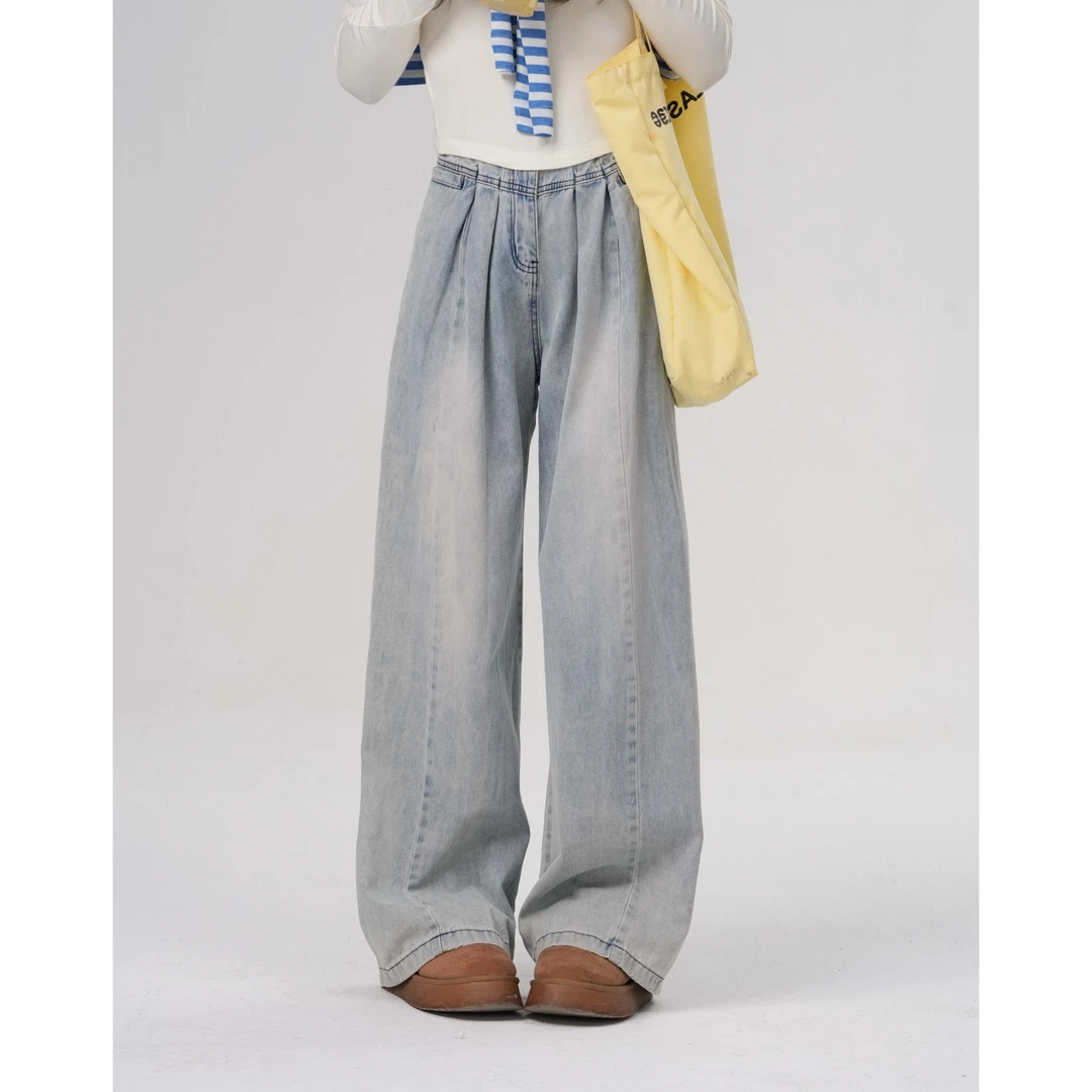 余紫绮【洛蒙德湖】阔腿牛仔长裤女高腰百搭裤子Z225022