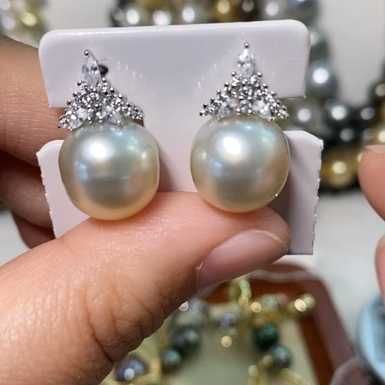 海水珍珠耳饰银S925镶嵌12-13