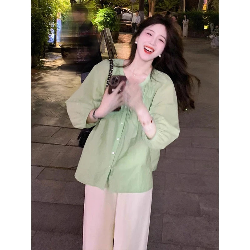 春季新款韩系搭配一整套舒适韩剧女主茶系松弛感慵懒风穿搭两件套