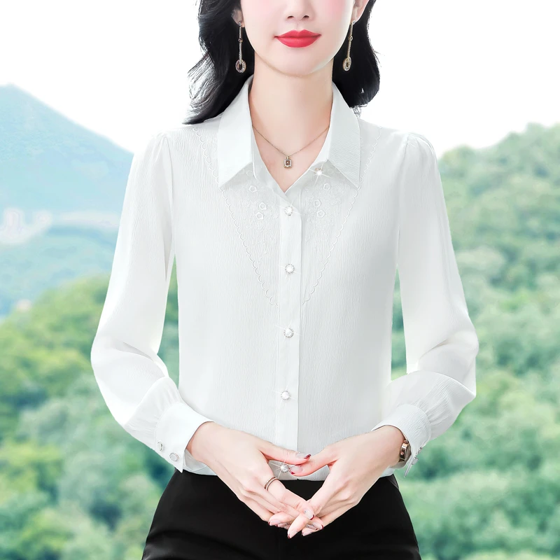 高端刺绣衬衫女长袖2025春秋新款女装气质时尚衬衣洋气百搭小衫