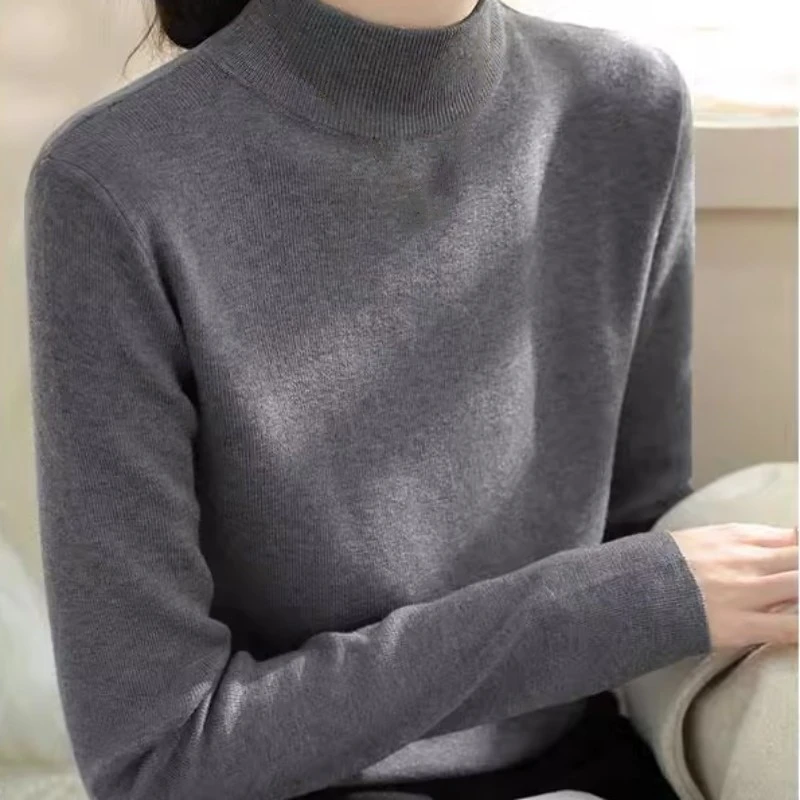 新款洋气毛衣内搭上衣女秋季高级感半高领套头长袖修身打底衫