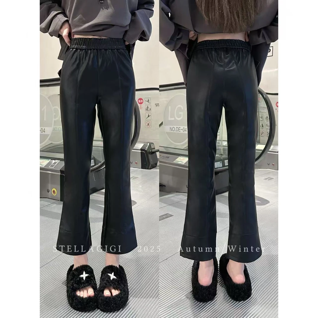 SG / 杨依姗 AW老钱感松紧腰微喇九分皮裤K-20251382