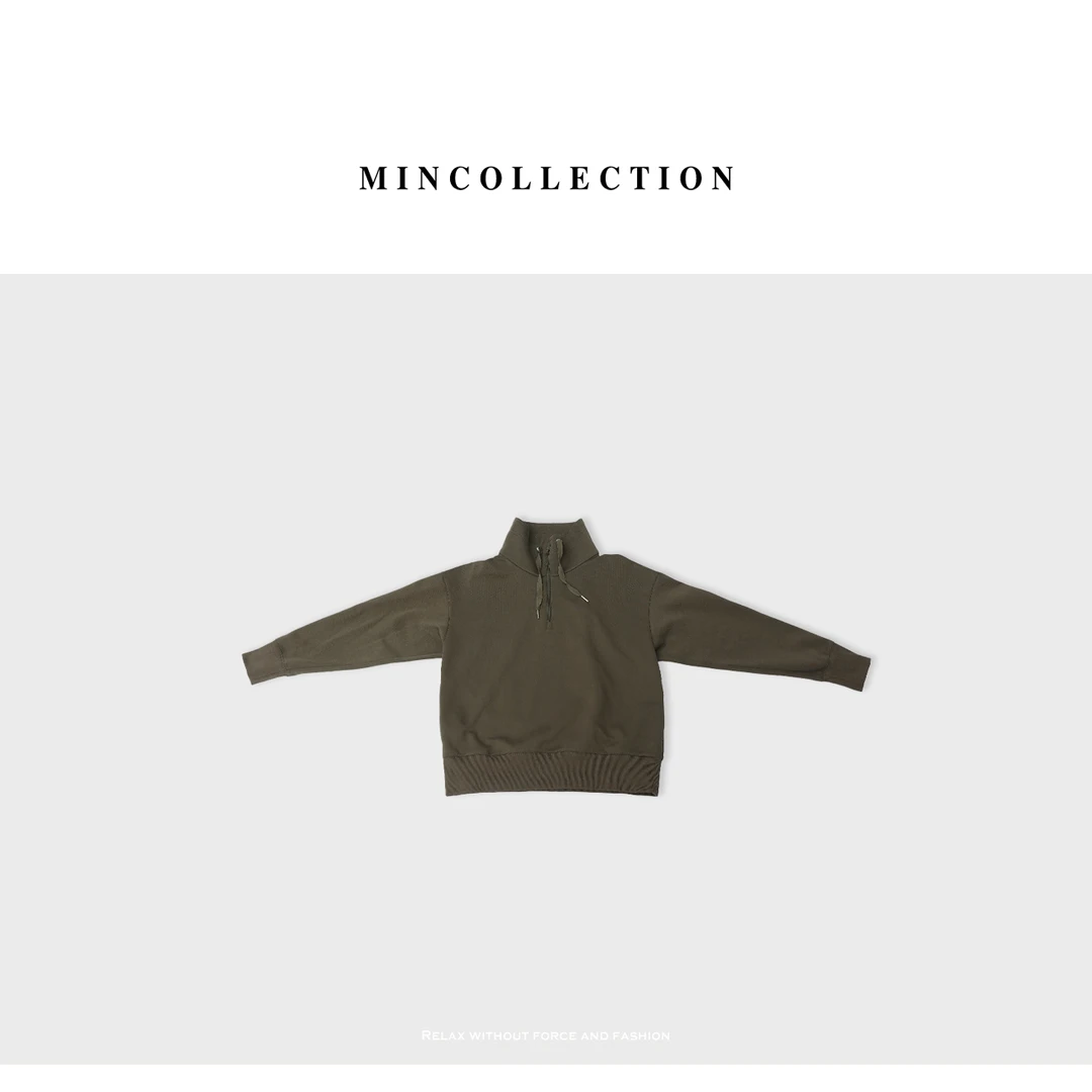 DE Mincollection半拉链卫衣/运动休闲风双面棉抽绳套头卫衣40239