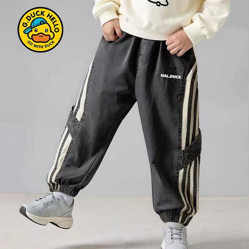 小黄鸭AA020儿童秋款2025新款纯棉百搭休闲裤中大童工装长裤子