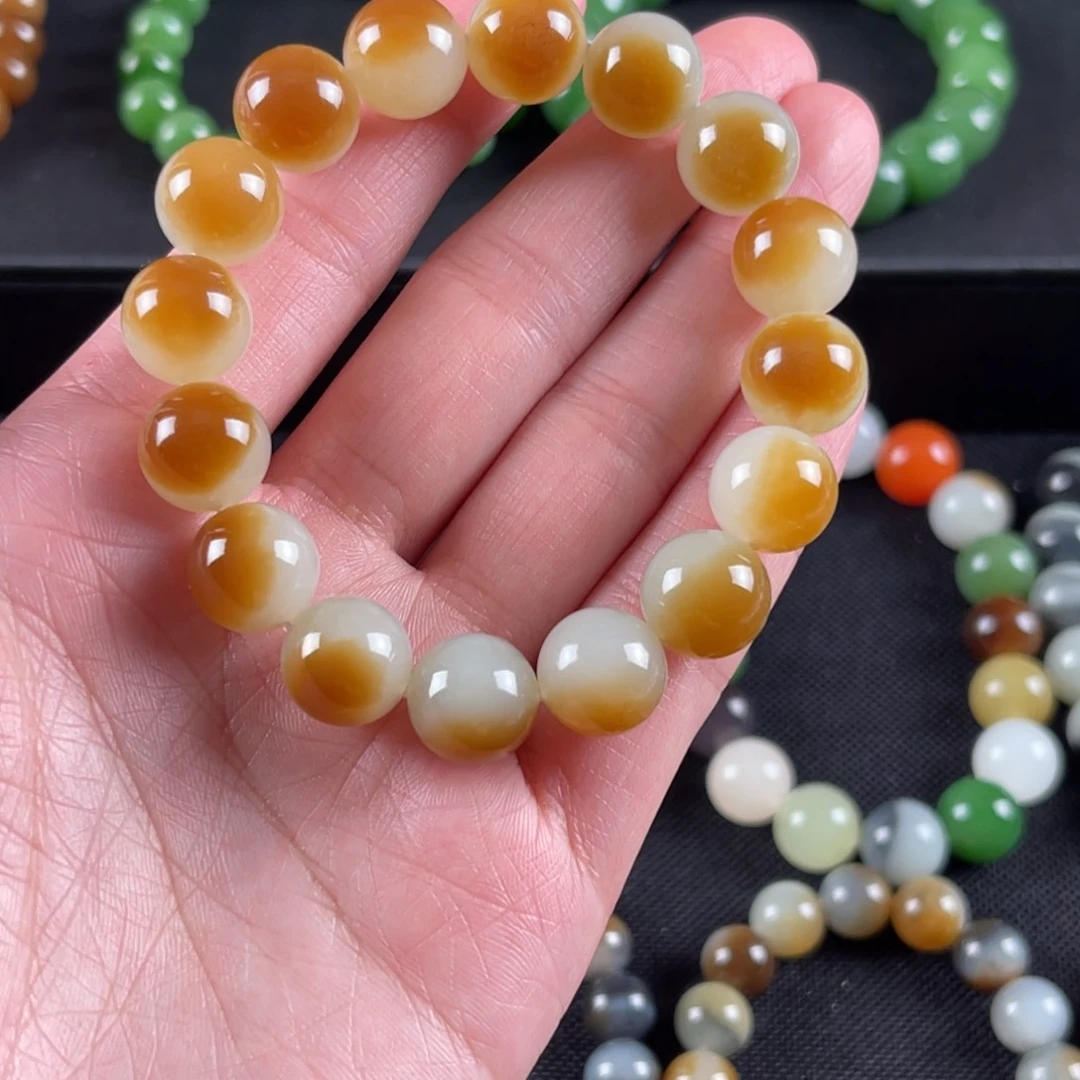 和田玉手串未镶嵌早**国卡12金山糖白