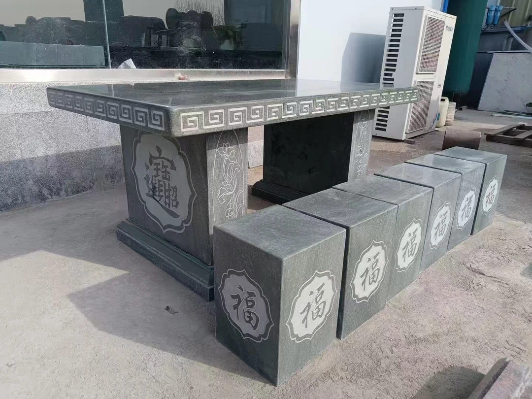 天然大理石长方形石桌石凳适用于庭院户外园林别墅