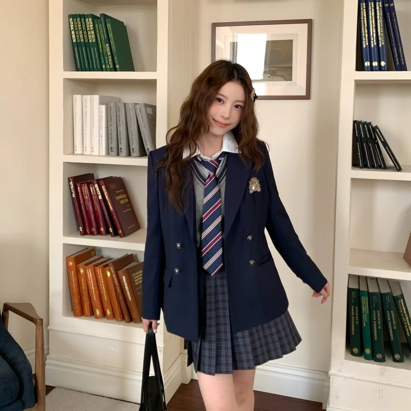 冰淇淋与鲸 原创JK制服双排扣西服校供感正统长袖西装外套秋冬