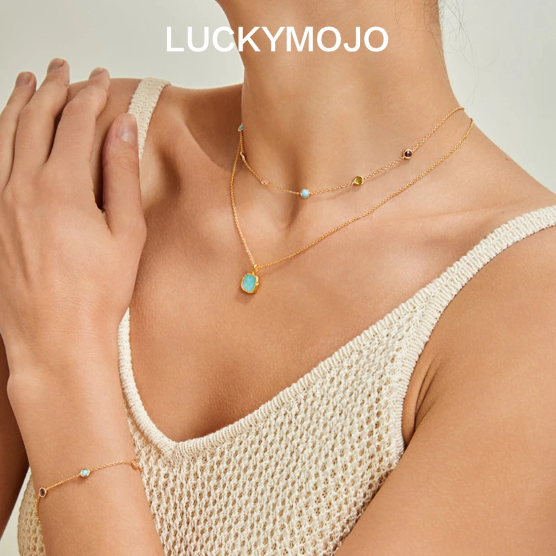 LUCKYMOJO 链子925银 法式彩色时尚小众项链女生手链