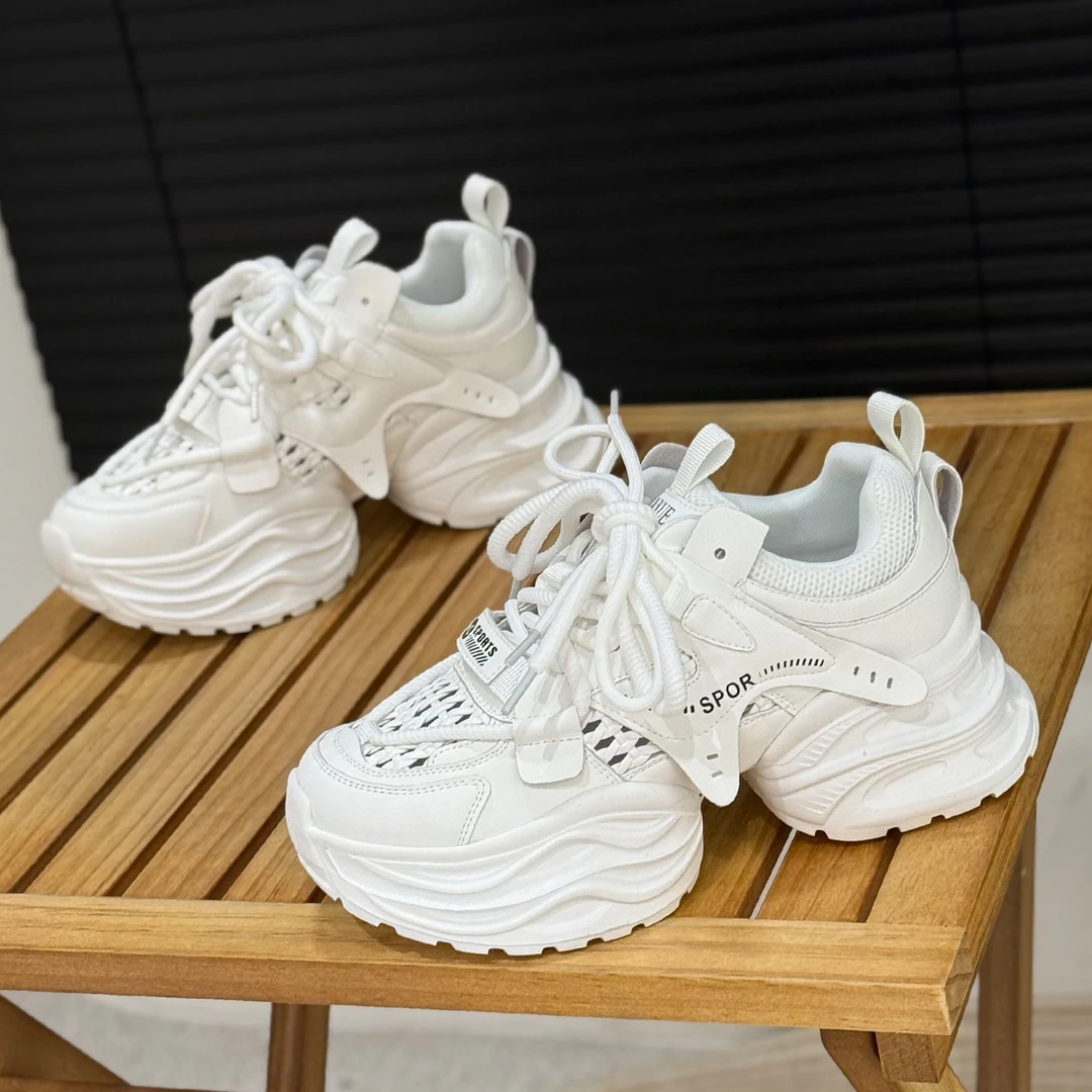 6cm厚底老爹鞋女2025年新款夏季镂空网面休闲运动鞋显脚小松糕鞋