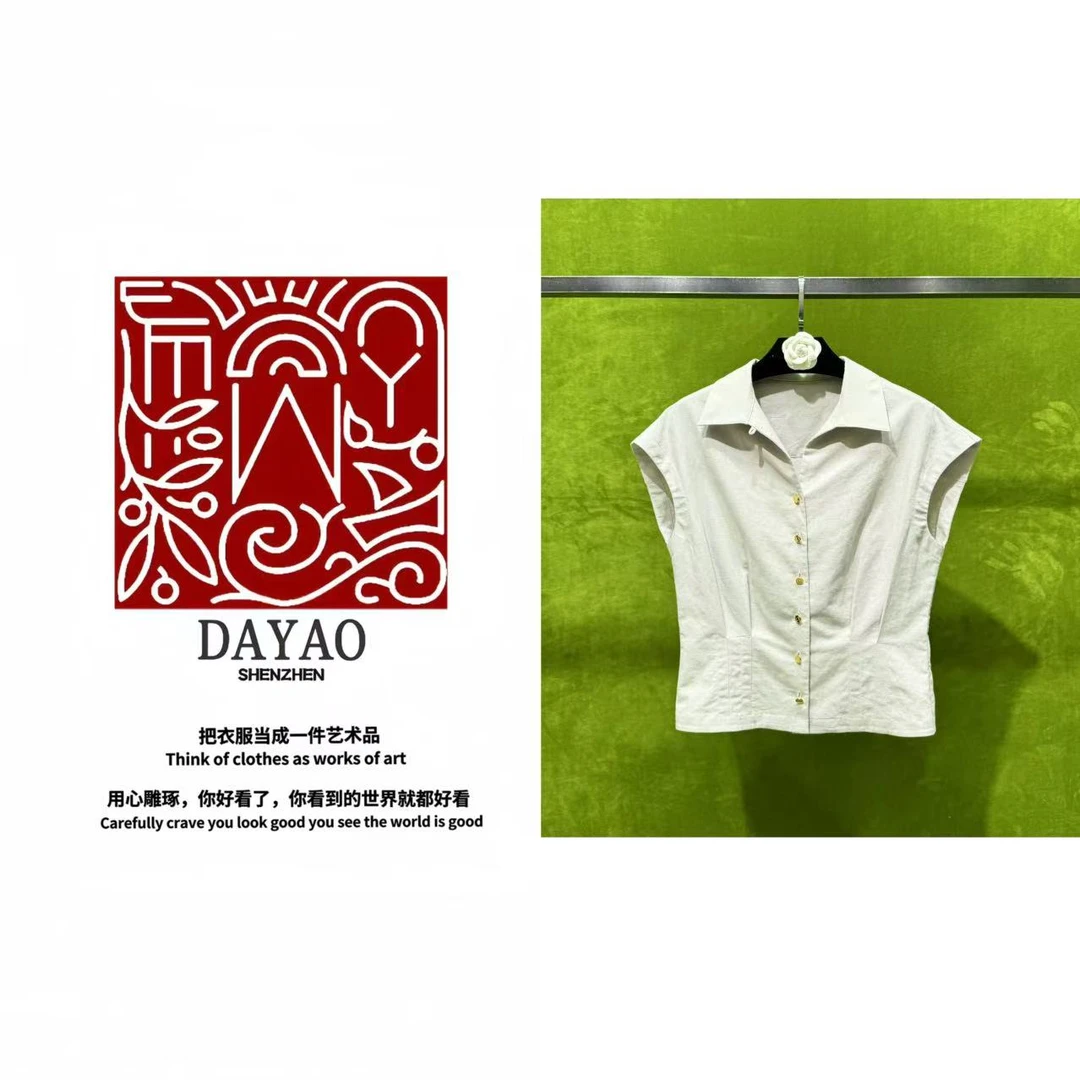「DAYAO」2025夏季新款亚麻舒适翻领无袖金扣衬衫上衣WYS25566