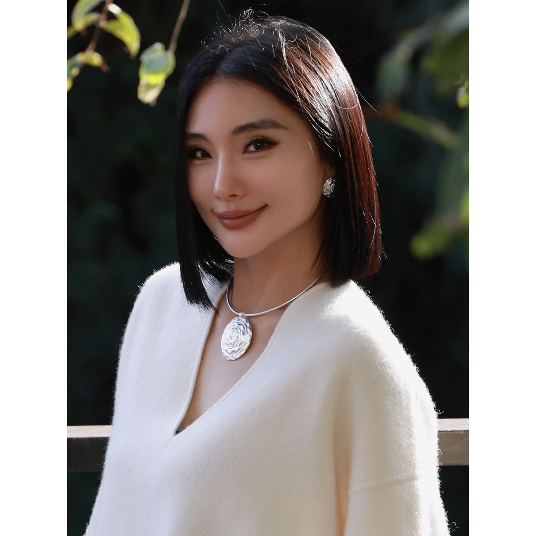 黄铜项链 SARA【妙妙精选】锻造纹肌理时尚气质银白项圈H004