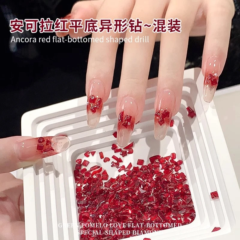 美甲安可拉红平底异形钻秋冬网红迷你水晶钻混装指甲饰品