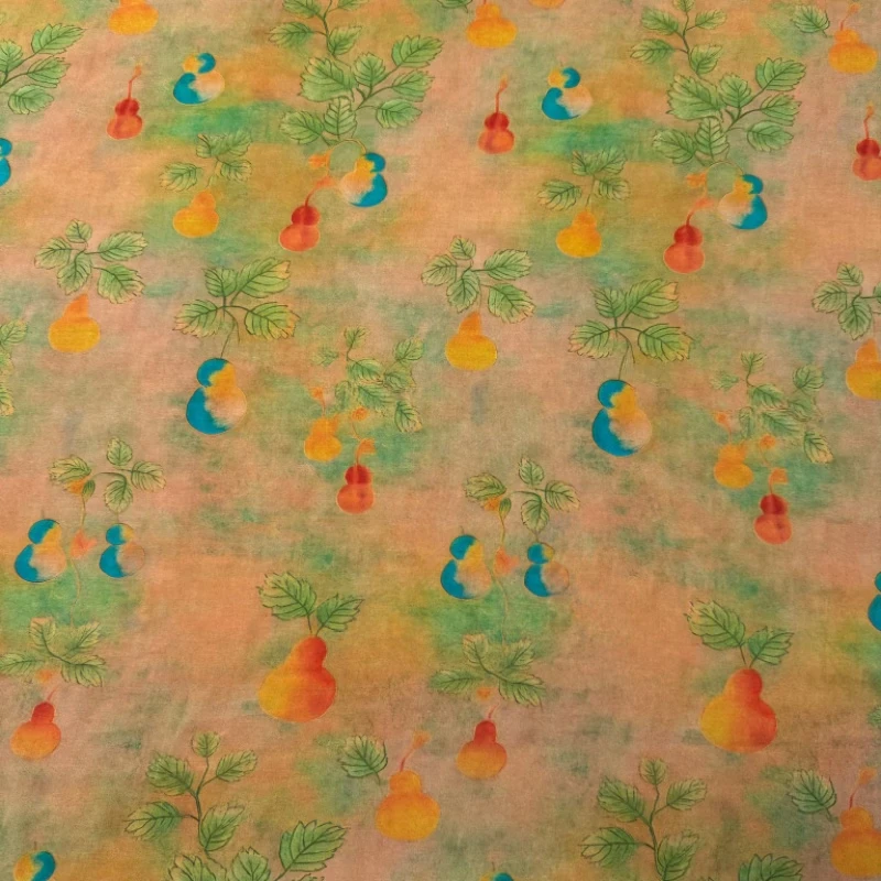 国风吉祥葫芦精品木棉面料三伏天夏天连衣裙旗袍软轻薄数码印花布