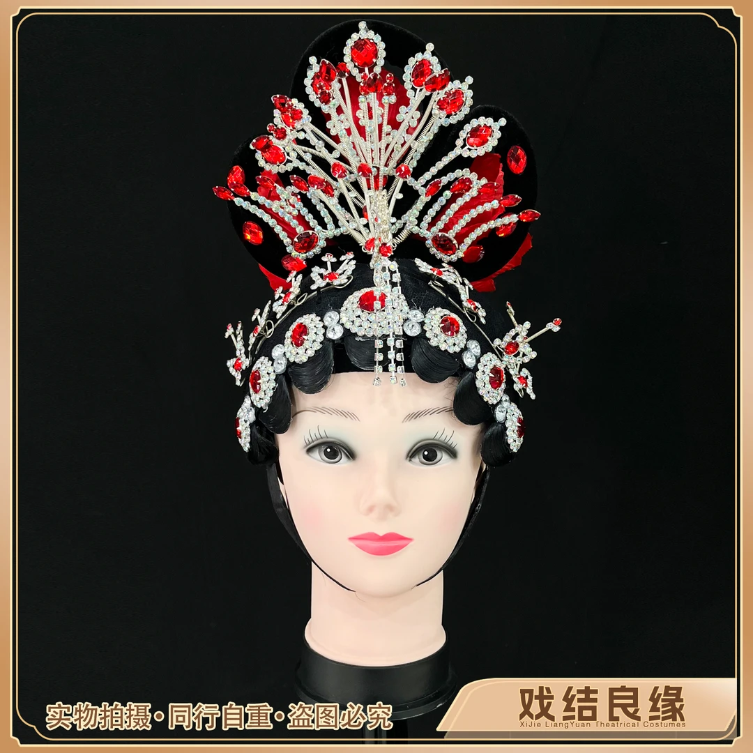 戏曲头饰女花旦全套越剧小花旦京粤剧女青衣小姐丫鬟木钻一体头套