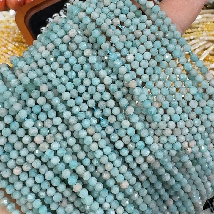 玛瑙/玉髓合金珠宝半成品2条3mm切面天河圆珠