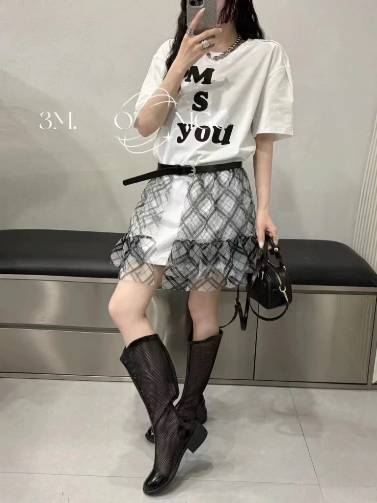 【9296】女#印花字母圆领宽松上衣【配腰封】