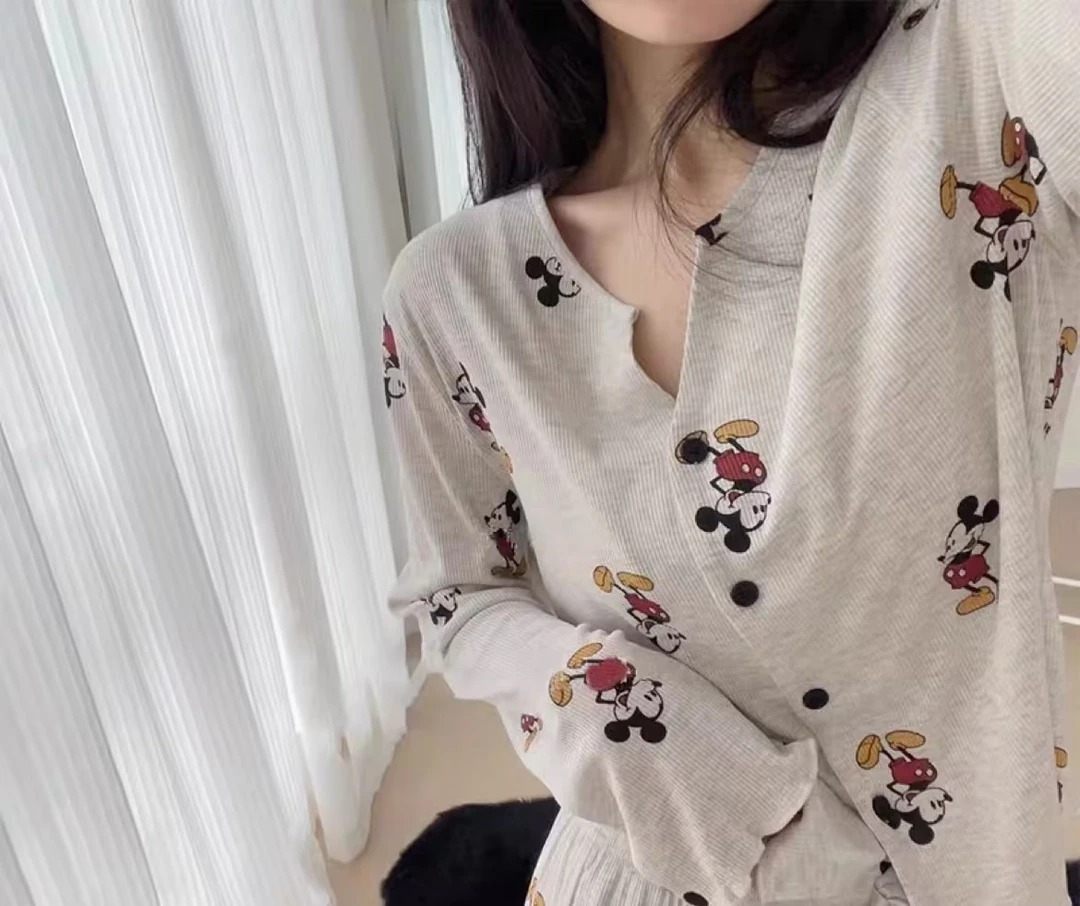 春夏新款卡通米奇印花睡衣柔软透气亲肤可爱减龄女长袖长裤1774