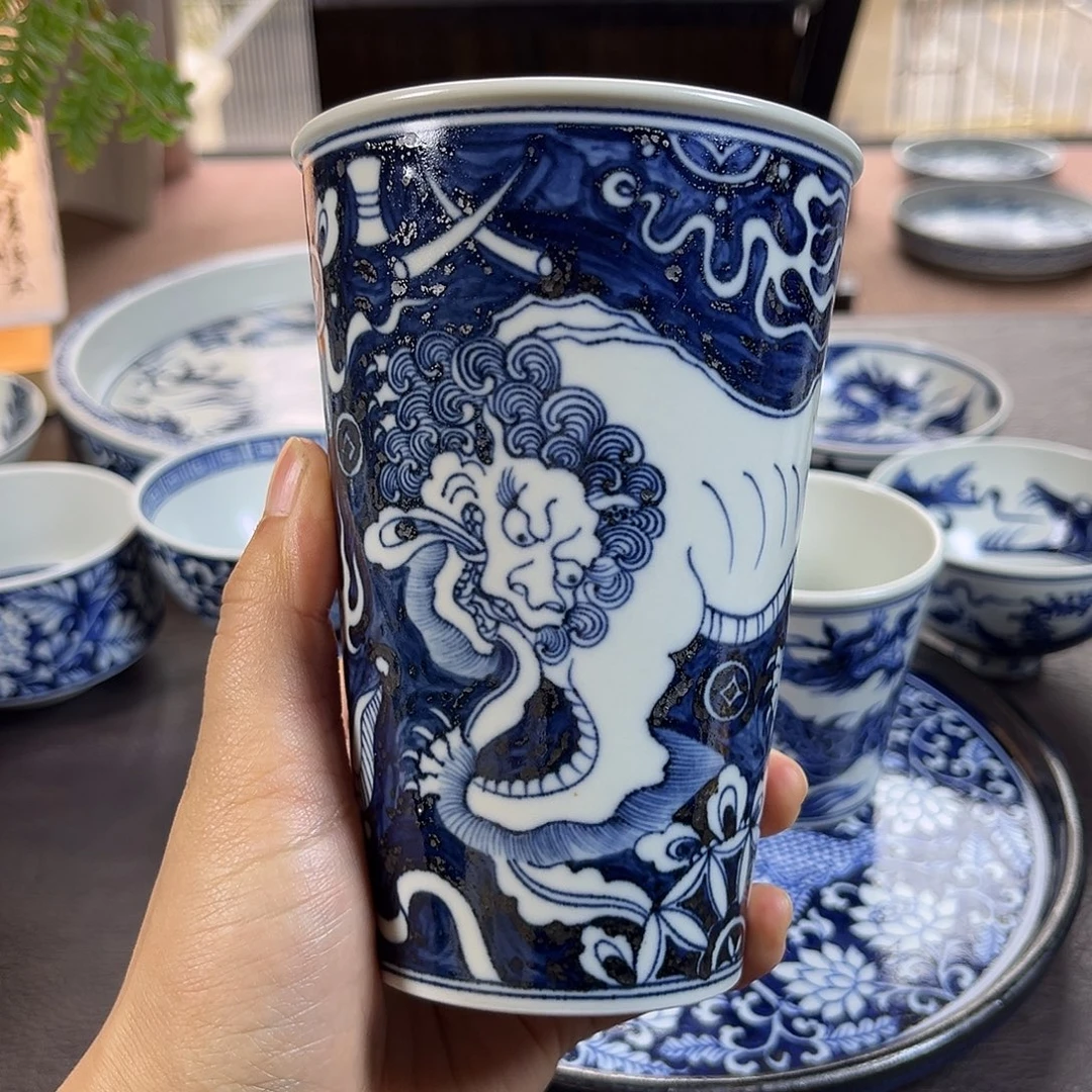 朝岚夕霞仿至正元青花原矿釉烧制全手绘主人杯