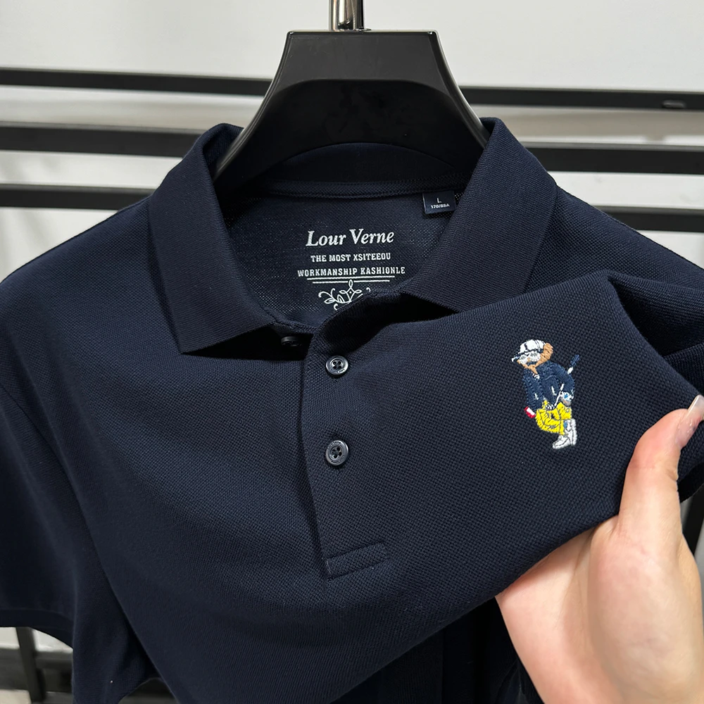 in cotton sea高端刺绣短袖T恤男士夏季新款纯棉下摆开衩POLO衫