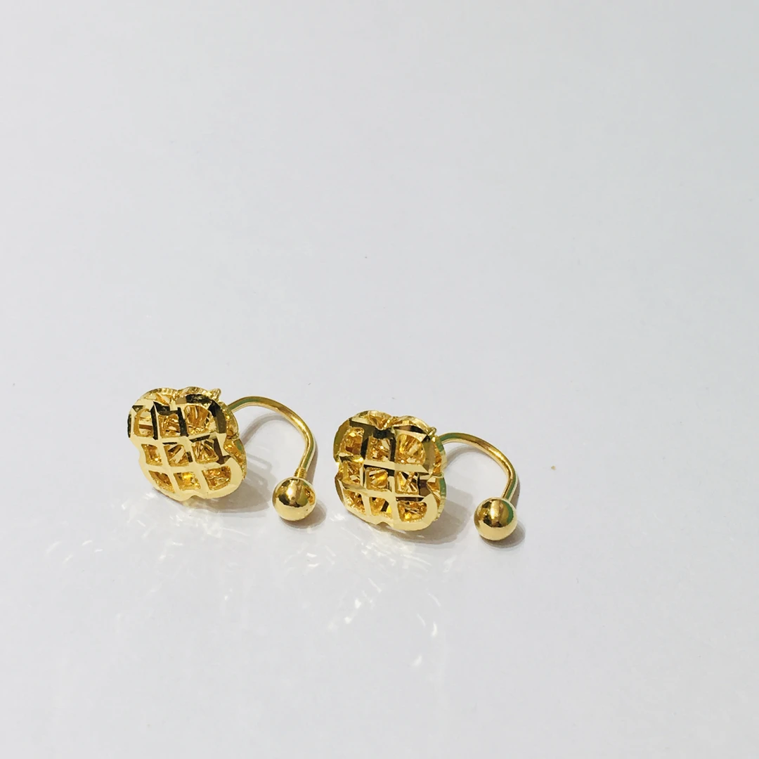 黄金足金999U型车花耳饰