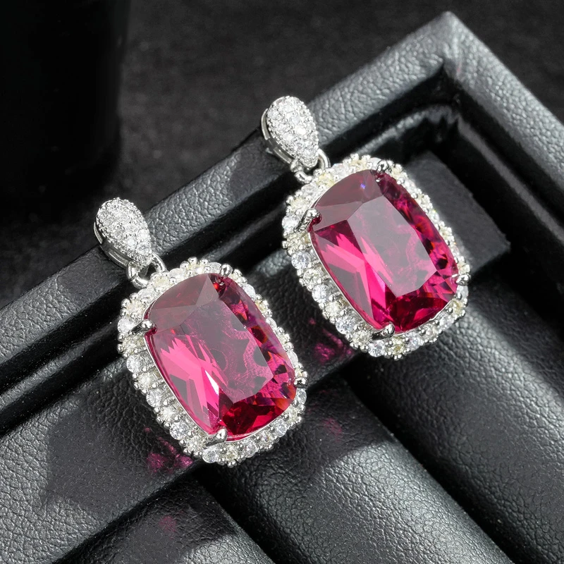 铜合金锆石耳饰 铜合金 气质轻奢时尚经典精致红色百搭耳饰7139-1