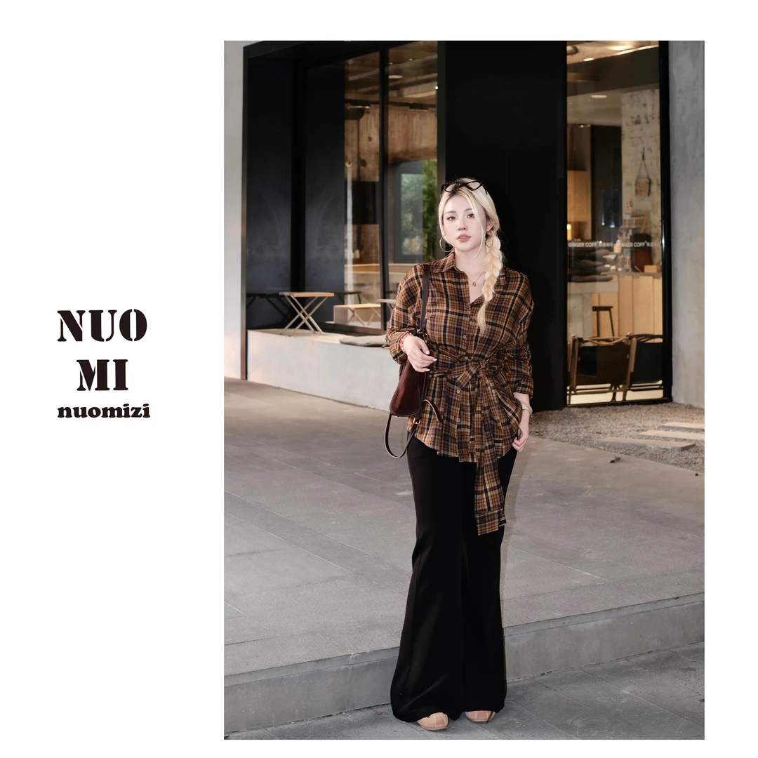 ZOZ糯米子[布朗尼方块]法式复古格子外套休闲慵懒风长袖时尚外搭