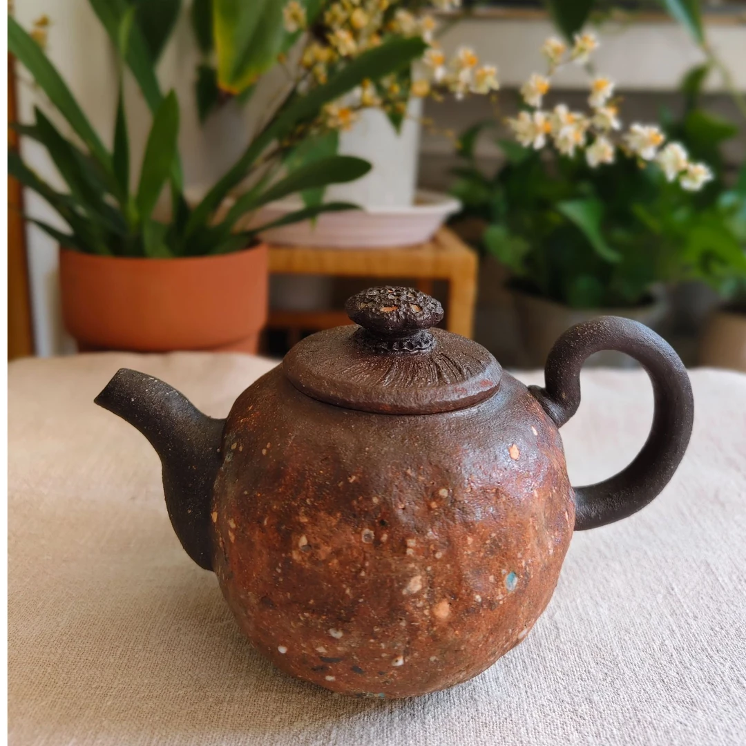 台湾廖明亮莲蓬岩矿壶全手工老茶普洱提韵手捏台湾岩矿壶160CC