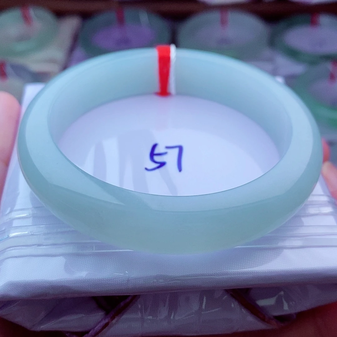 翡翠未镶嵌手镯0633-57圈口 冰川蓝 冰润细腻