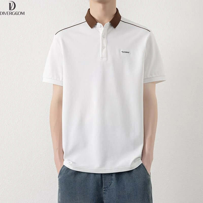 DIIIVERGOM拼色凉感休闲衫短袖男士夏季薄款翻领冰丝珠地棉恤简约