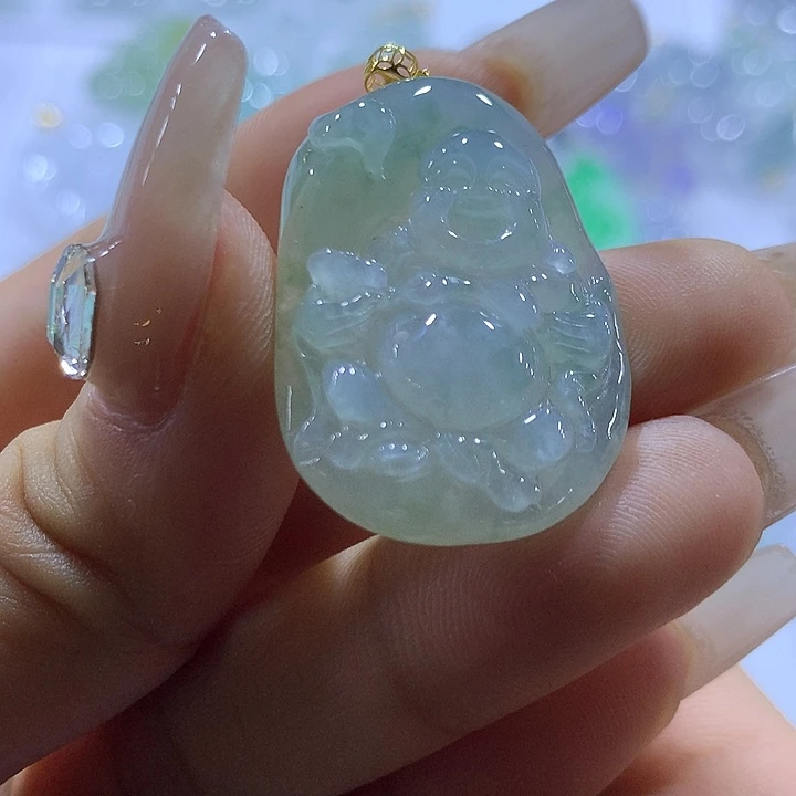 翡翠18K金镶嵌颈饰天然翡翠A货吊坠