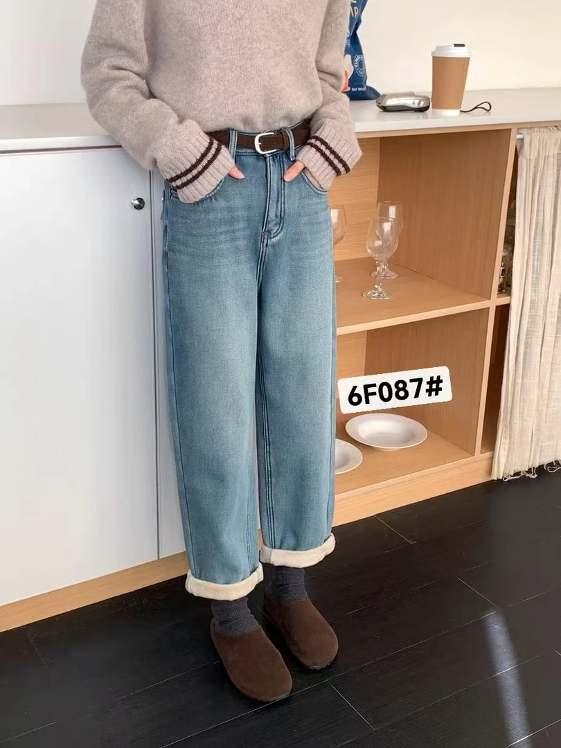 【反季蓝垮裤】巨显瘦巨显高九分秋冬暖绒牛仔裤 16405(6F087)