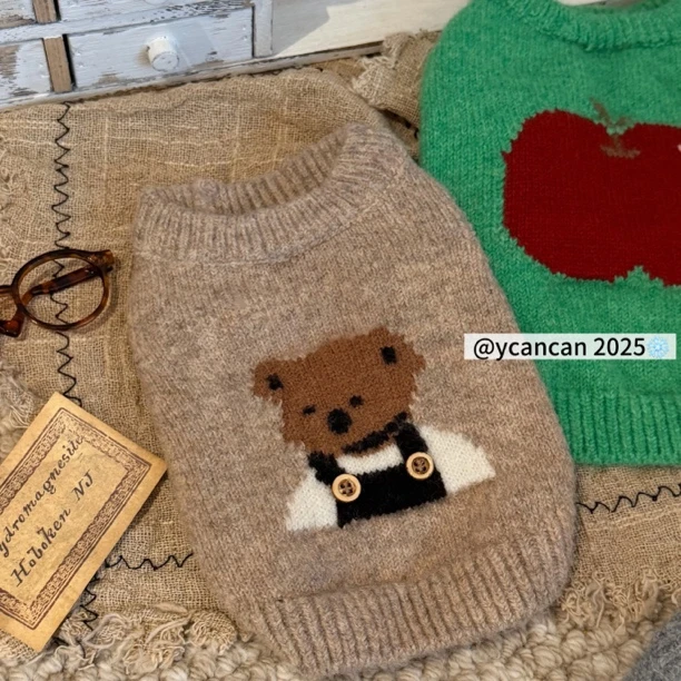 YCANCAN 宠物秋冬衣服背带裤小熊毛衣马尔济斯约克夏