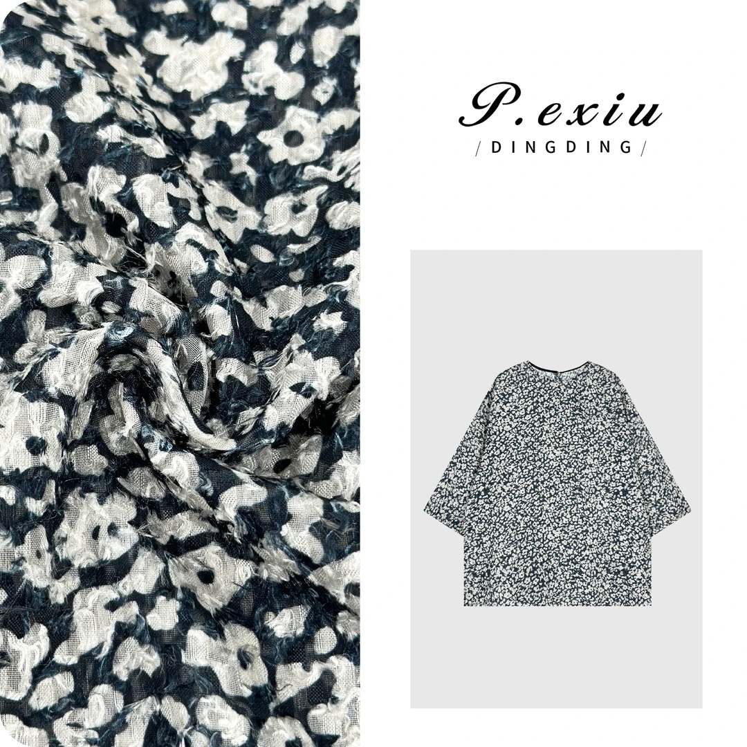 【烬绣浮香】重工植绒烧花圆领中袖衬衫W-63112