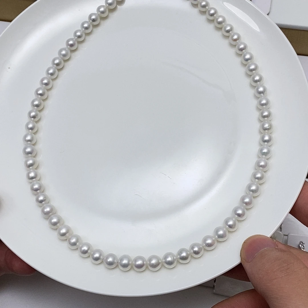 淡水珍珠7.3m珍珠项链银S925镶嵌