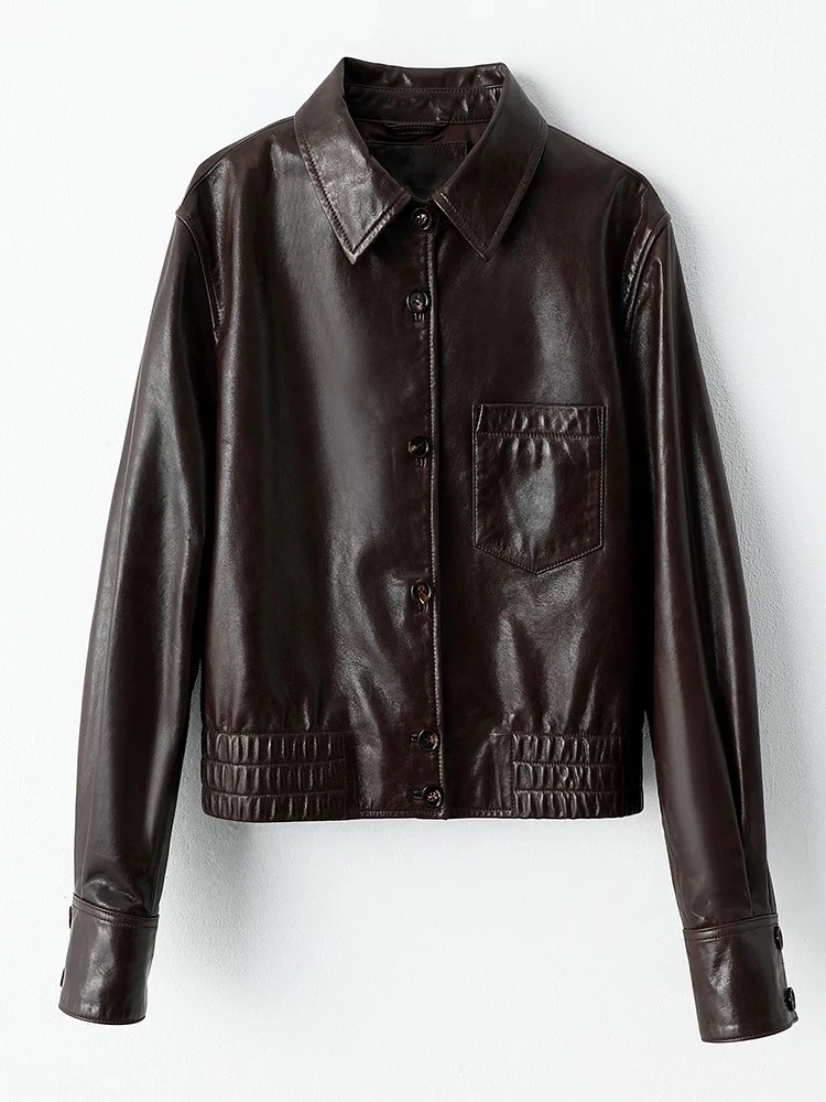 【海宁皮衣】25年春季绵羊皮油蜡皮短款休闲时尚百搭真皮女士外套