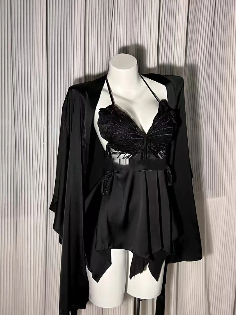 【蝴蝶睡袍】夏天吊带冰丝睡裙女纯欲法式芭蕾风宫廷性感家居服