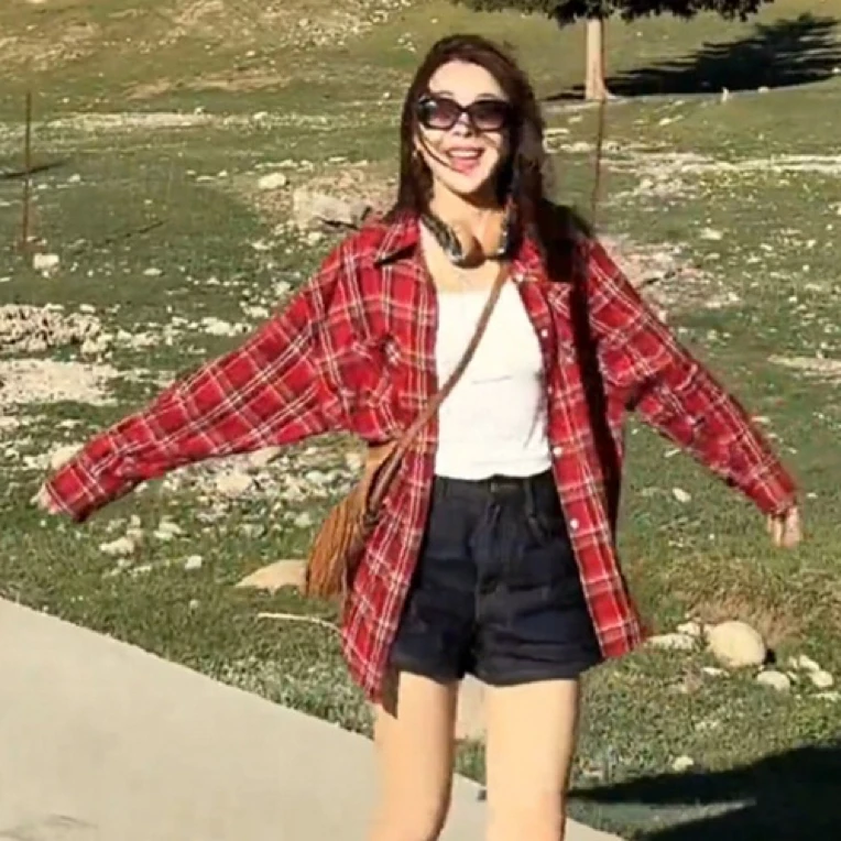 高品质韩版流行格子衬衫女2025春秋新款宽松休闲百搭薄款衬衣外套