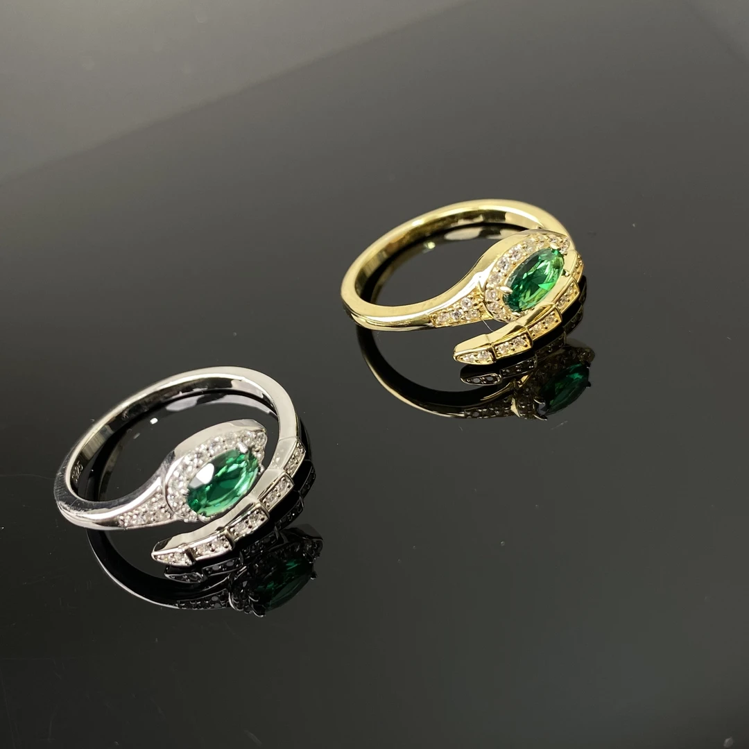 925银合成锆石戒指 S925银精工蛇形可调节轻奢戒指时尚百搭