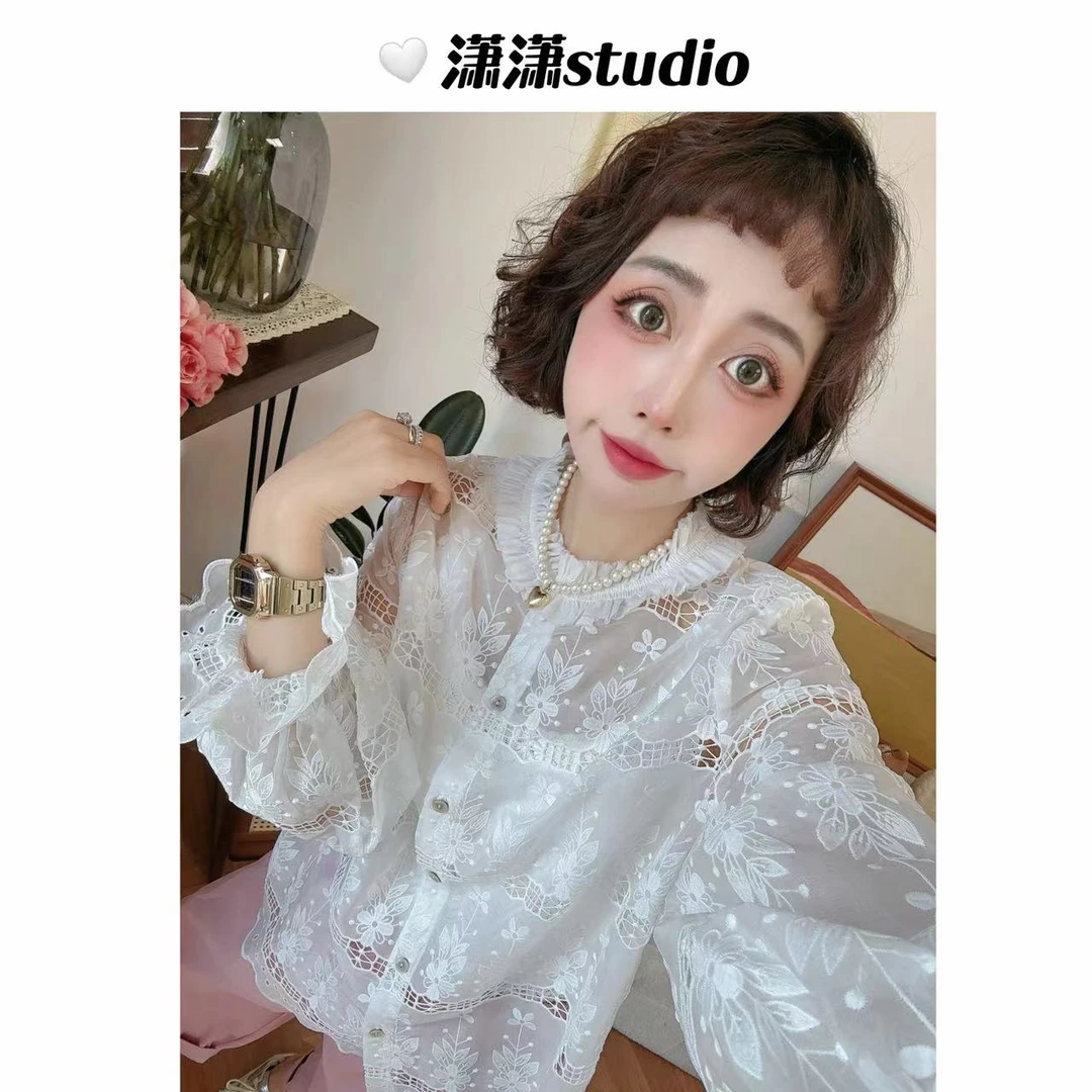 【克鲁千金】【配吊带】潇潇重工定制镂空刺绣面料超美韩系衬衣XM1109