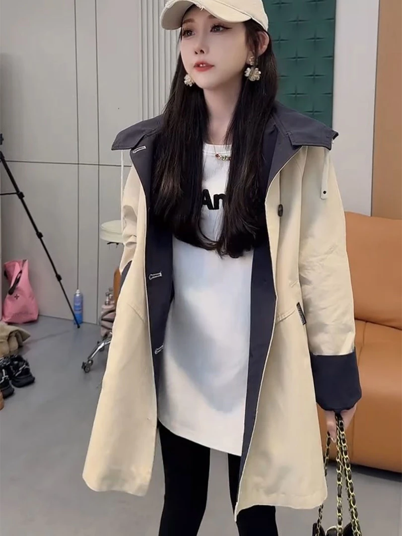 韩版翻领风衣女中春秋时尚百搭高级感中长款宽松休闲外套翻领大衣