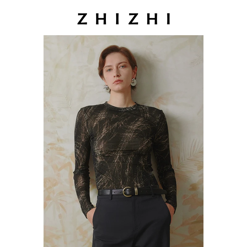 致知 西江曲 T恤长袖2025春季新款小圆领印花ZZ2ESWT7007