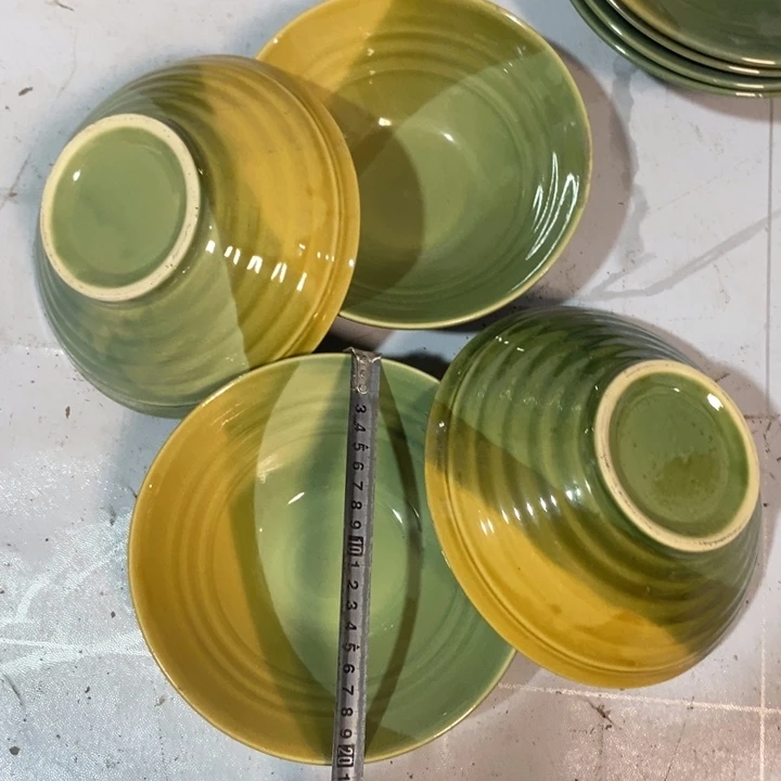 瓷片五厂绿釉三色斗笠汤盆四个微瑕疵