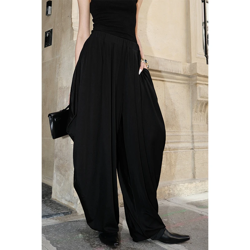 赵三观 黑色垂坠亲肤休闲裤