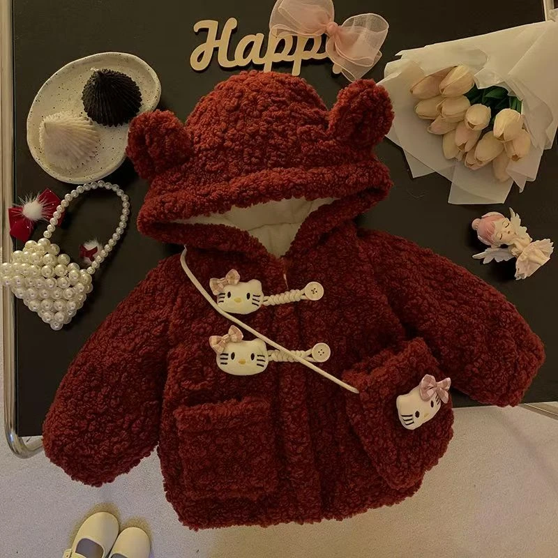 女童加绒毛毛衣新款洋气儿童上衣宝宝连帽外套卡通外穿衣可爱558