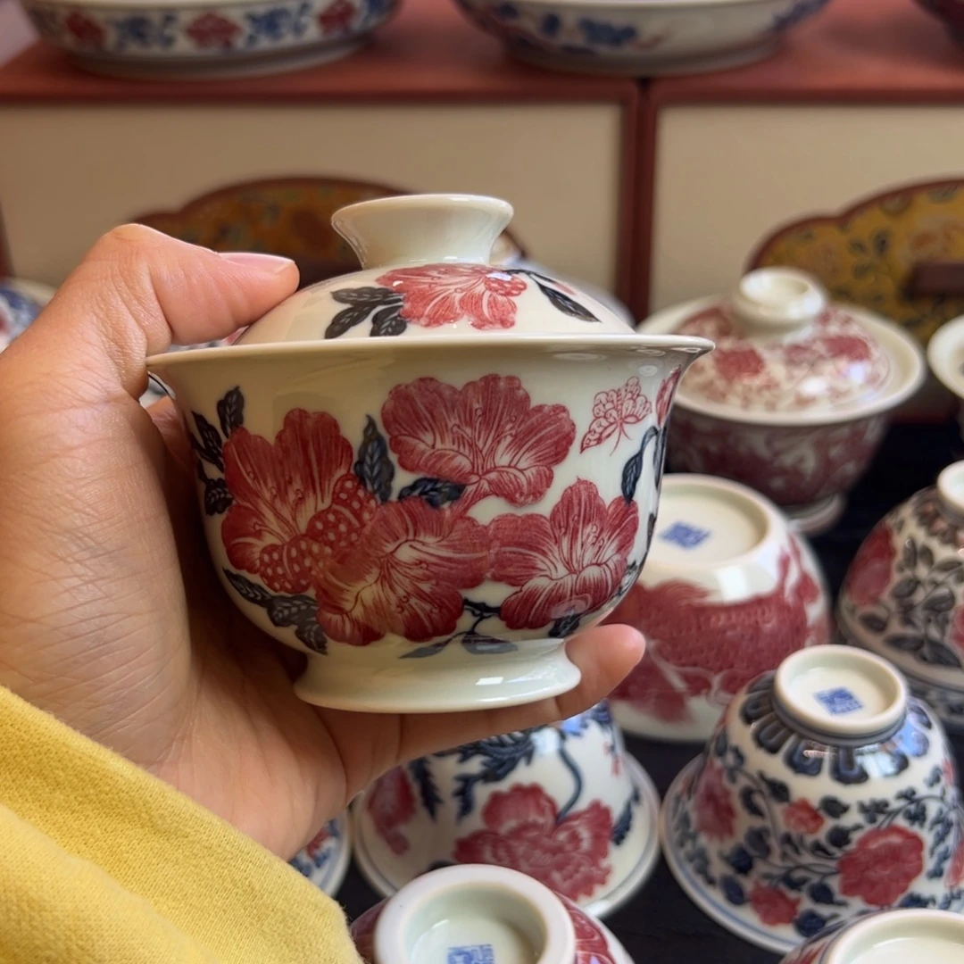 正绎堂釉里红杜鹃花盖碗