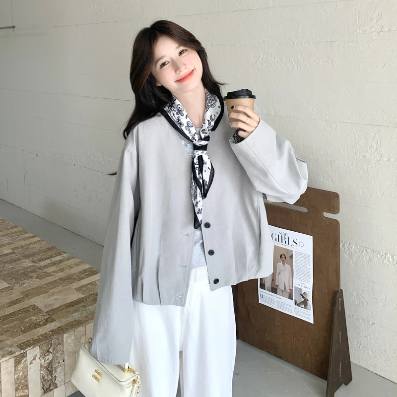 韩系气质高级感袖口花外套女宽松显瘦2025秋季新款小个子减龄夹克