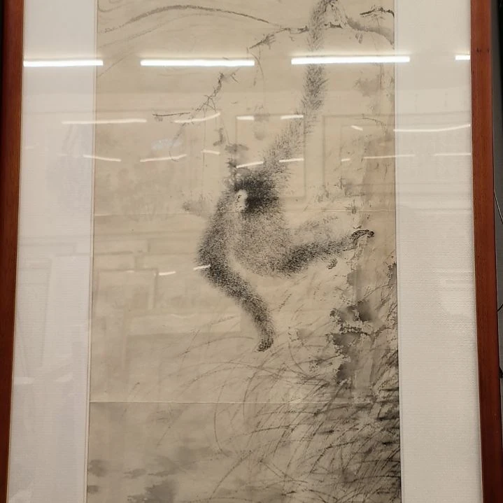 国画猴子作品带框发