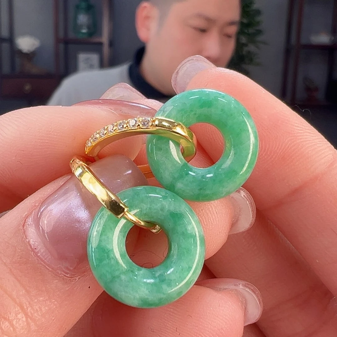 翡翠耳饰银S925镶嵌耳环63