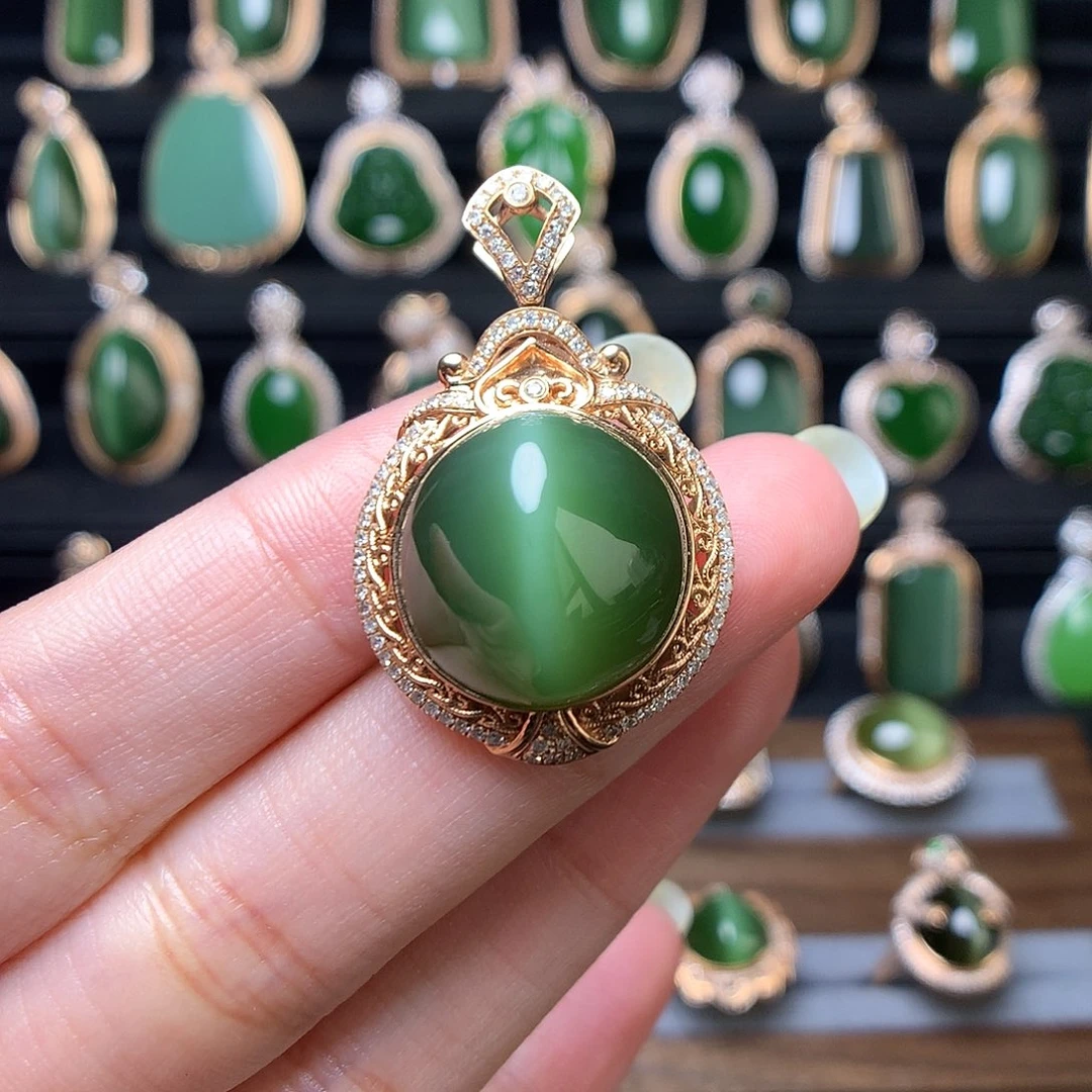 和田玉首饰18K金镶嵌