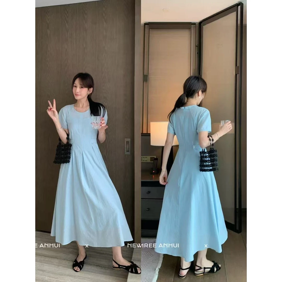 J-99055#三姐妹#韩系简约温柔气质长款连衣裙(福利)